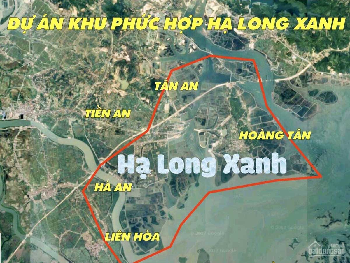 Chung Cư The Fullton - Khu Đô Thị Biển Đẳng Cấp Tại Quảng Ninh 3 Ảnh chụp vệ tinh với ranh giới đỏ bao quanh khu vực dự án The Fullton Capitaland, thể hiện vị trí các khu vực Tiền An, Tân An, Hoàng Tân, Hà An và Liên Hòa trong phạm vi quy hoạch.