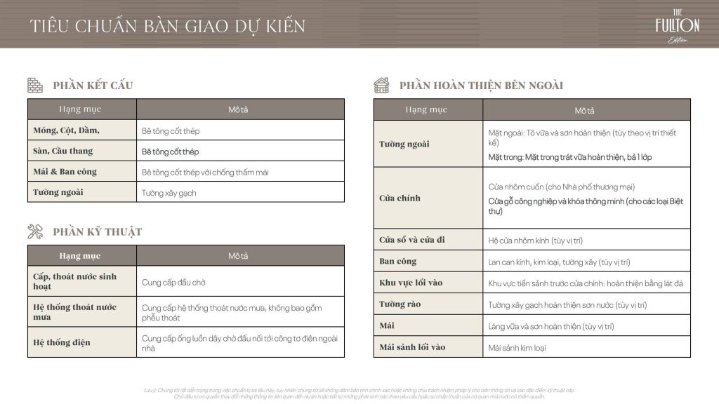 The Fullton 32 Danh mục bàn giao căn hộ giai đoạn 1 dự án The Fullton