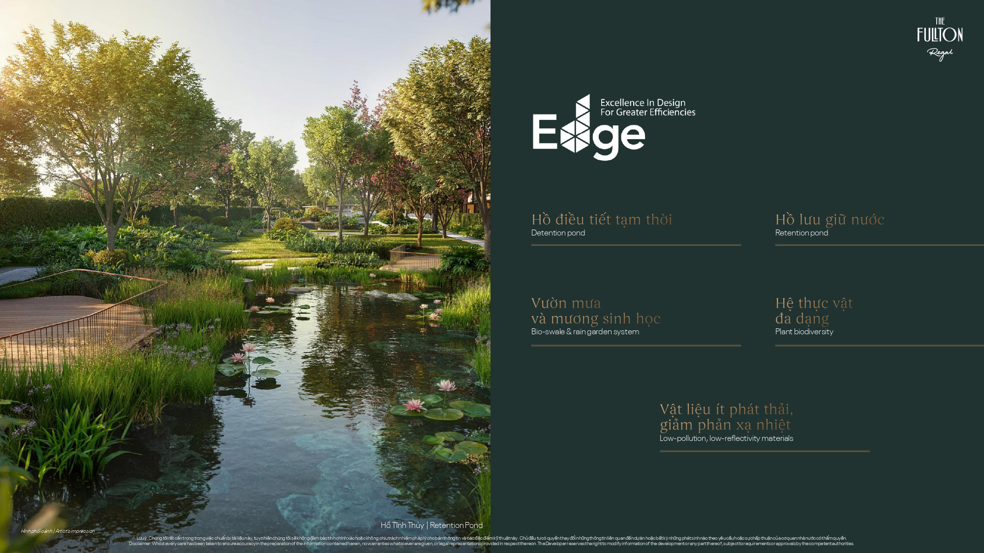 The Fullton Regal ứng dụng tiêu chuẩn thiết kế bền vững EDGE với hệ sinh thái mặt nước, vườn mưa sinh học và cảnh quan xanh đa tầng