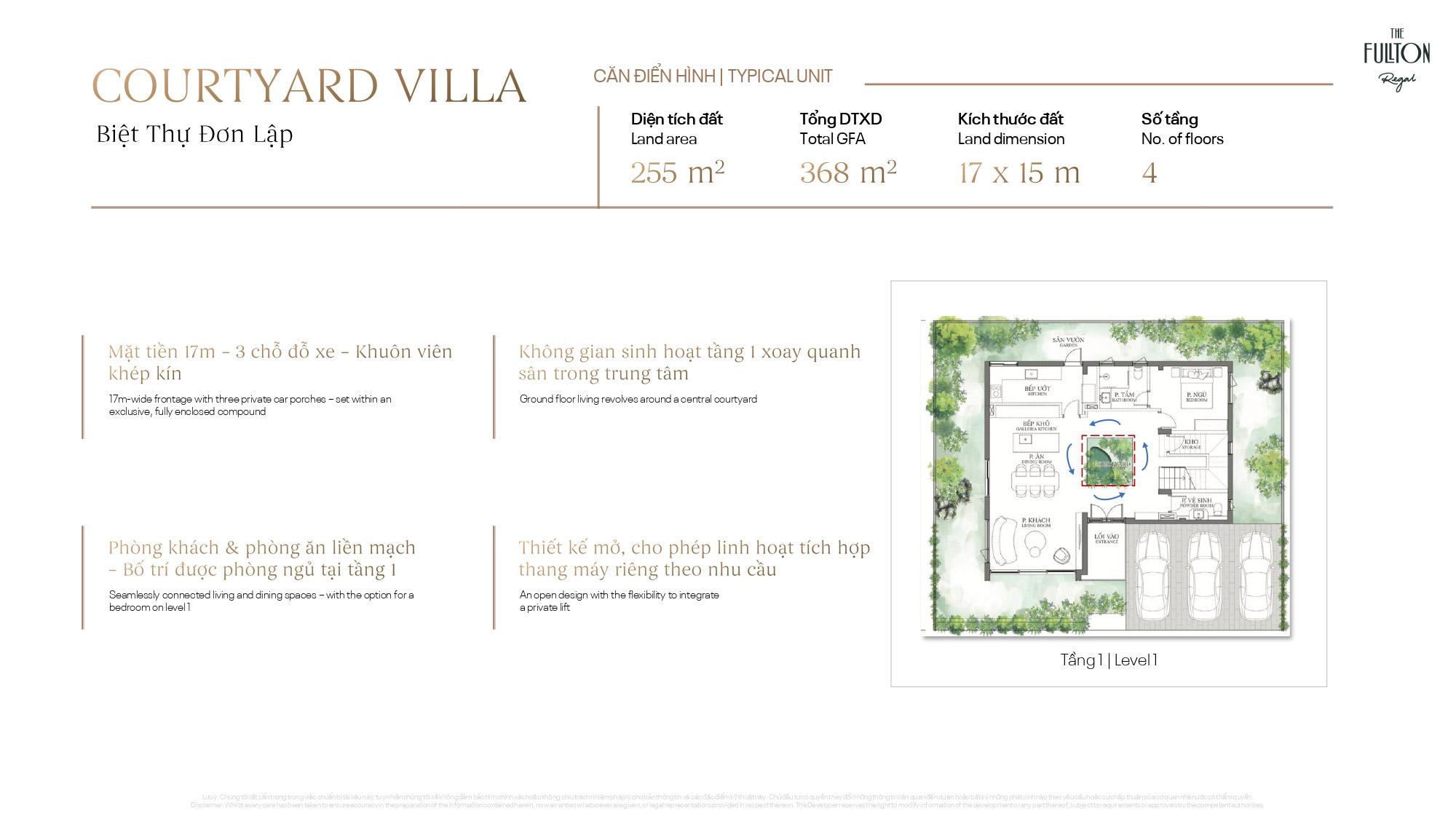 Layout tầng 1 BT đơn lập Courtyard Villa