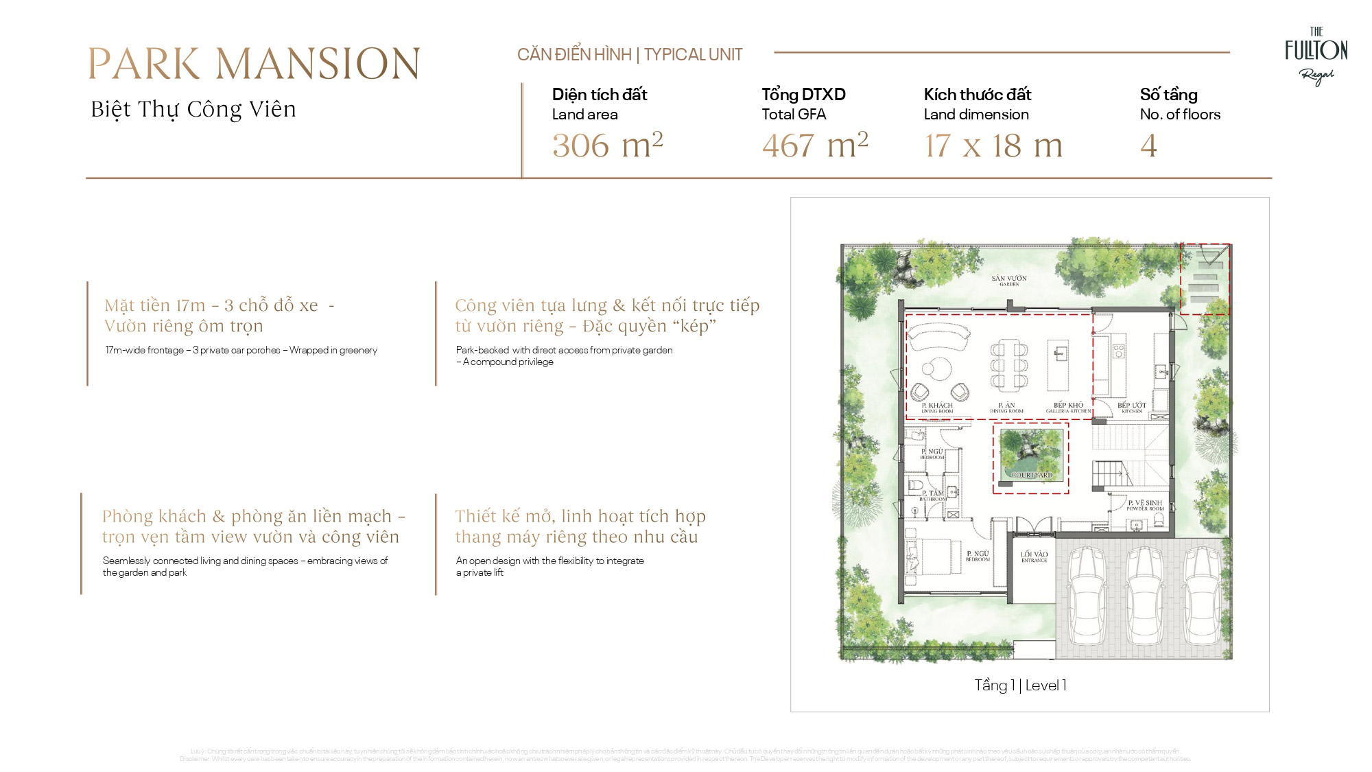 Layout tầng 1 BT công viên Park Mansion