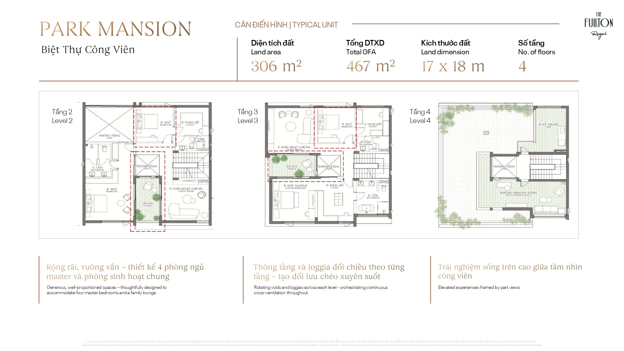 Layout tầng 2, 3, 4 BT công viên Park Mansion